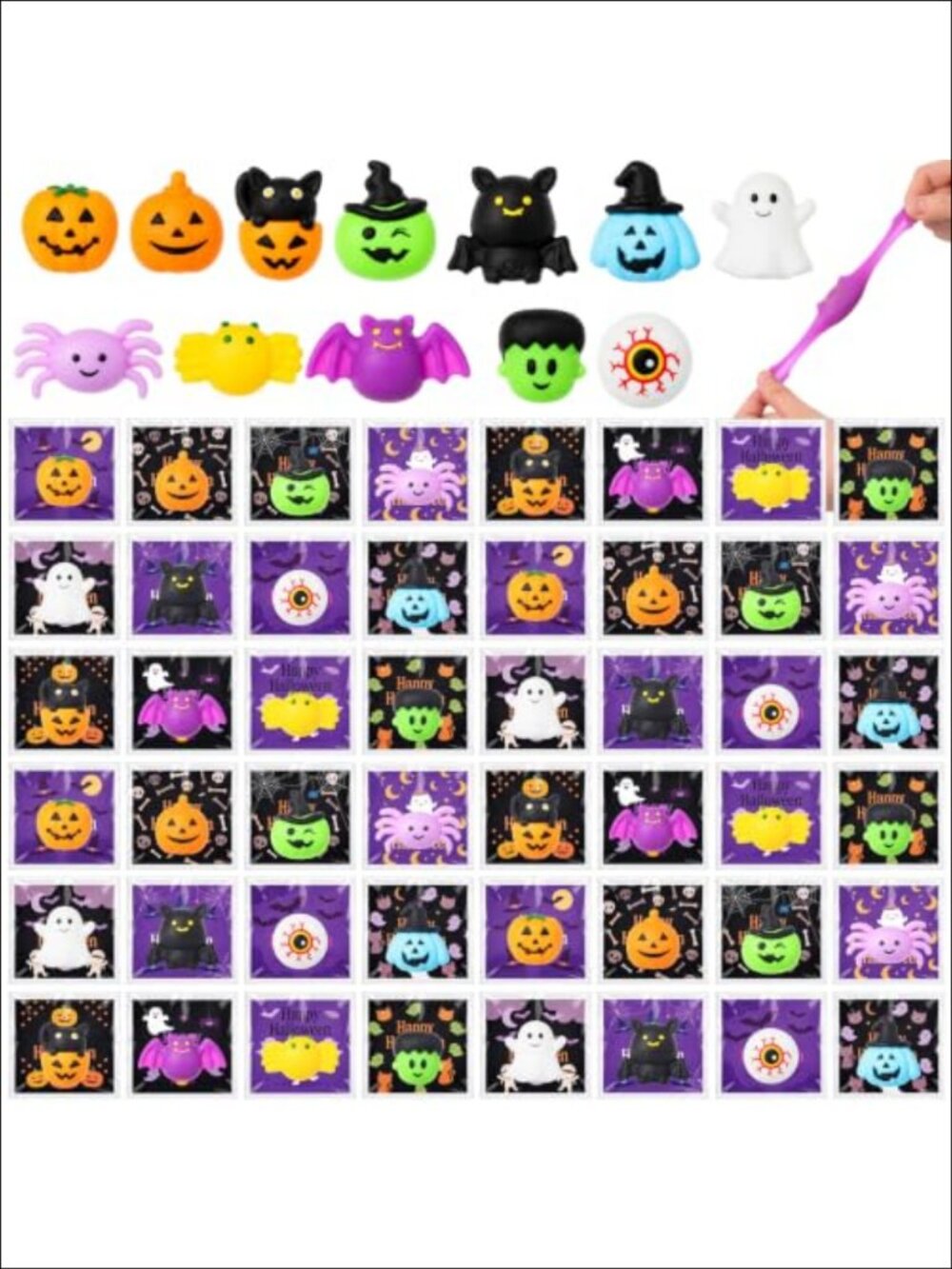 48 Pack Halloween Mochi Squishy Toys Stress Relief Party Favors TPR